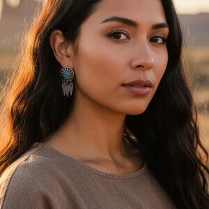 Partners Silver and Teal Sunburst Earrings